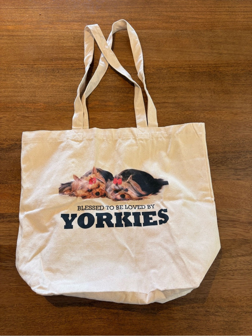 Cream Yorkies Canvas Tote Bag - Blessed to Be Loved by Yorkies